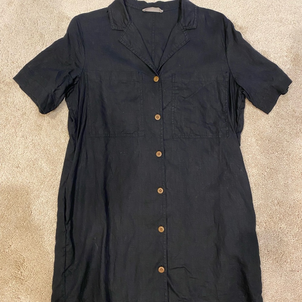Everlane Womens linen black button down dress size small